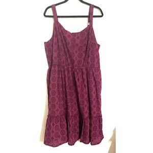 Purple Eyelet Babydoll Sundress Adjustable Strap Smocked‎ Back 100% Cotton 18W